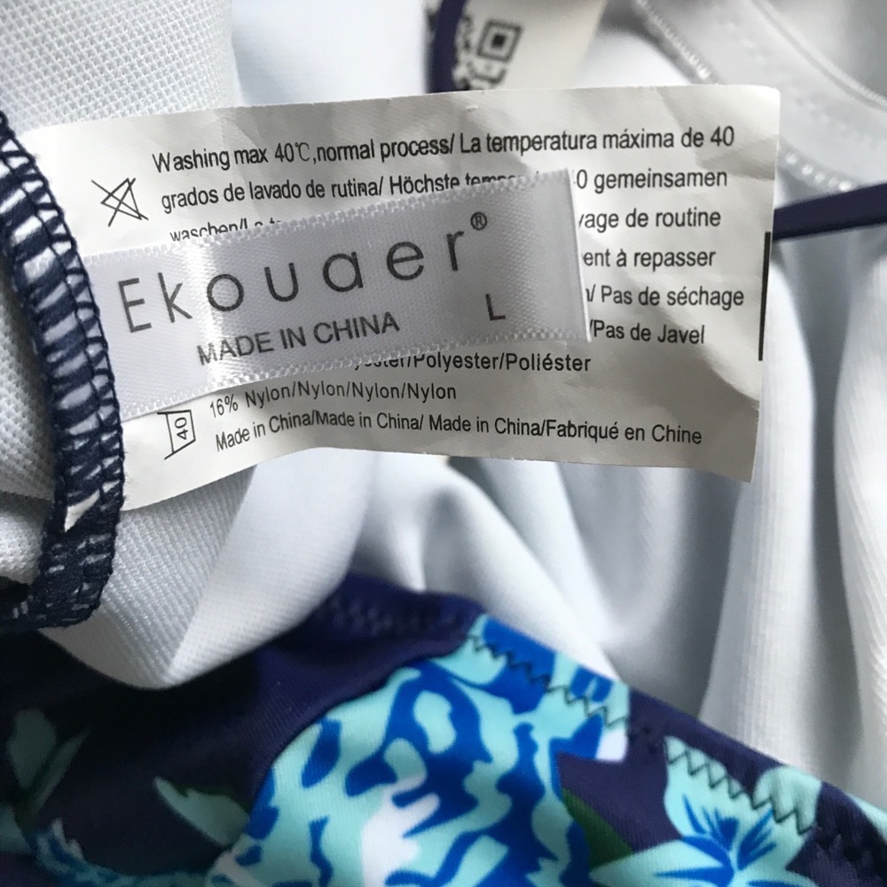 EKOUAER BLUE FLORAL SWIMSUIT CRISS CROSS BACK WOMENS LARGE - Picture 7 of 9
